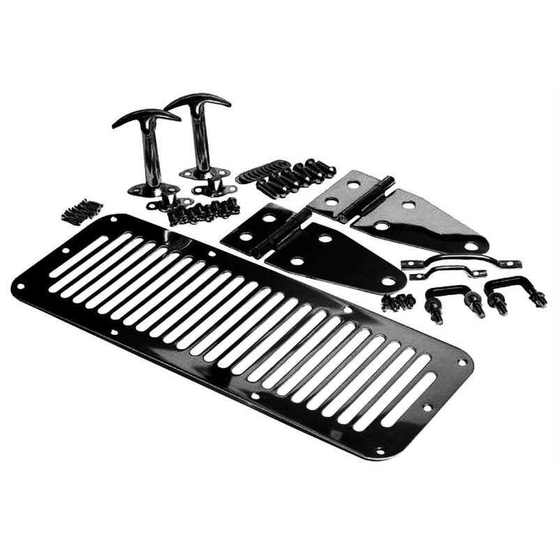 Hood Set - Windshield hood stops, hinges, vent, footman & windshield tie-down - 7699