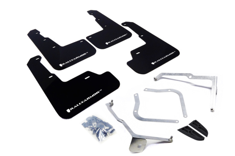 Rally Armor 15-21 Subaru WRX/STI (Sedan ONLY) Black UR Mud Flap w/ White Logo - MF32-UR-BLK/WH