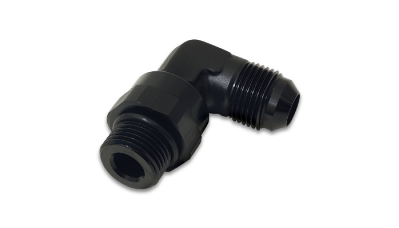 Vibrant -6AN Male Flare to Male -6AN ORB Swivel 90 Degree Adapter Fitting - Anodized Black - 16960