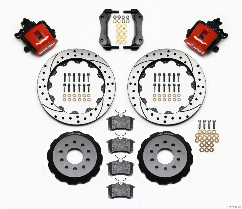 Wilwood Combination Parking Brake Rear Kit 12.88in Drilled Red Mustang 94-04 - 140-10158-DR