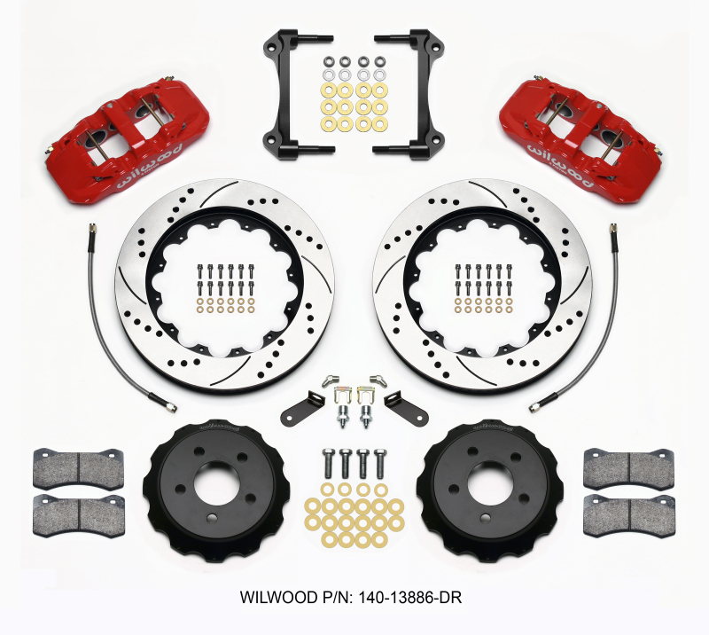 Wilwood AERO6 Front Hat Kit 14.00 Drilled Red 2015-Up Mustang w/Lines - 140-13886-DR