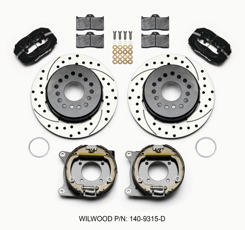 Wilwood Forged Dynalite P/S Park Brake Kit Drilled 12 Bolt 2.75in offset Staggered Shock - 140-9315-D