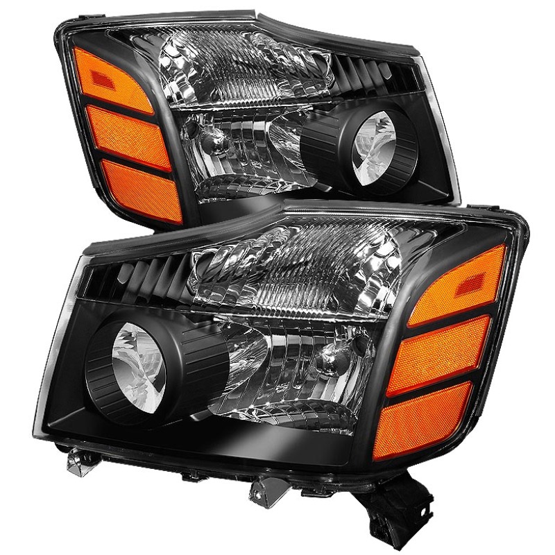 Xtune Nissan Titan 04-14 / Armada 04-07 OEM Amber Head Lights Set Black HD-JH-NTI04-AM-BK - 5077080
