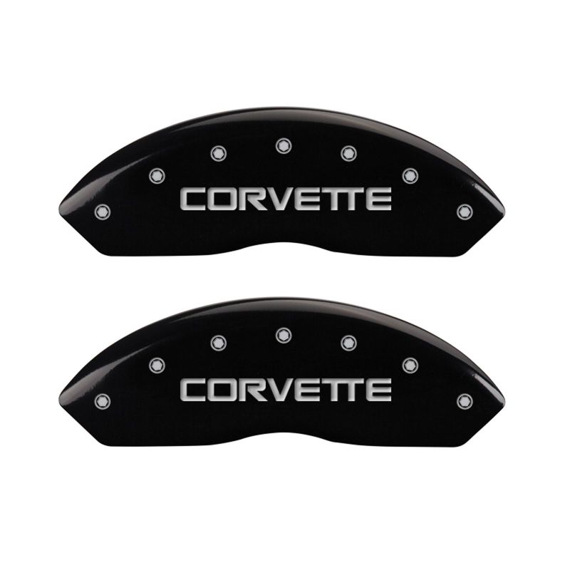 Set of 4: Black finish, Silver Corvette (C4) - 13013SCV4BK