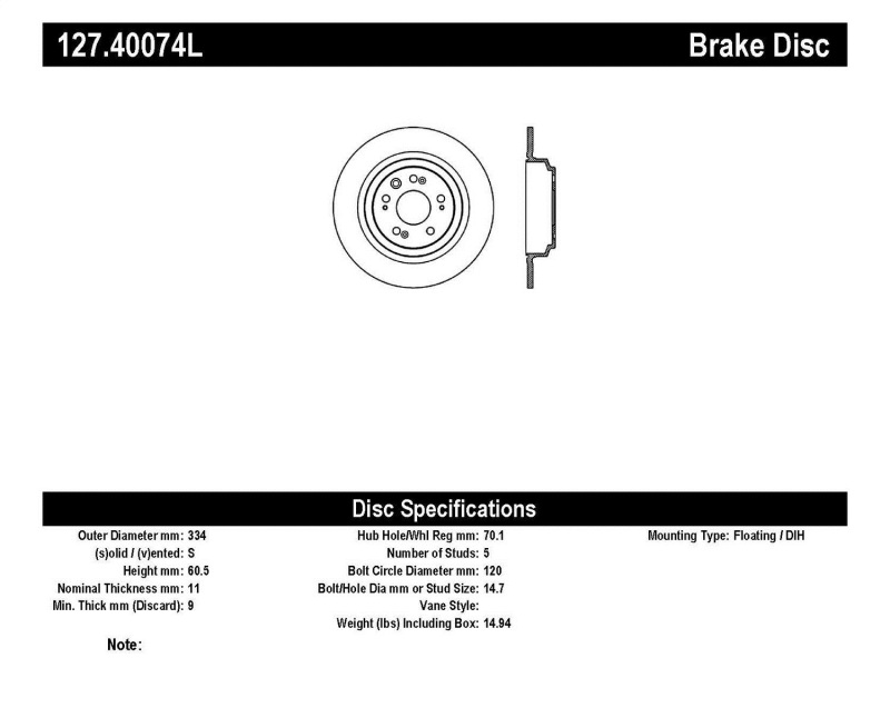 StopTech Slotted & Drilled Sport Brake Rotor - 127.40074L