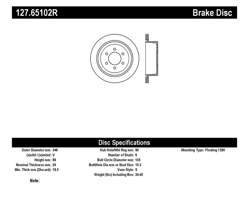 StopTech 04-09 Ford F150 / 06-08 Lincoln Mark LT Rear Right Slotted & Drilled Rotor - 127.65102R