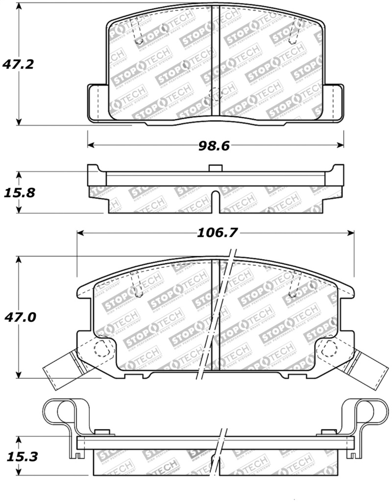 StopTech Street Touring 1/90-95/00-05 Toyota MR2/Spyder Rear Brake Pads - 308.06570