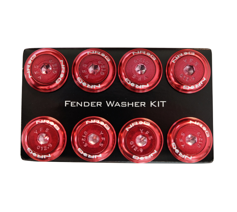 NRG Fender Washer Kit w/Color Matched M8 Bolt Rivets For Plastic (Red) - Set of 8 - FW-800RD