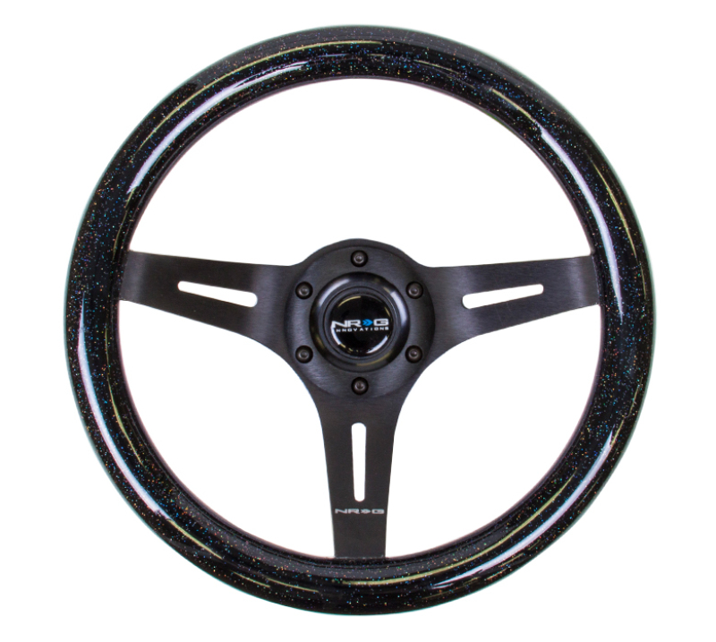 NRG Classic Wood Grain Steering Wheel (310mm) Black Sparkle w/Blk 3-Spoke Center - ST-310BSB-BK