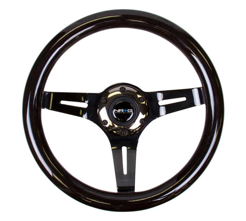 NRG Classic Wood Grain Steering Wheel (310mm) Black w/Black Chrome 3-Spoke Center - ST-310BK-BK