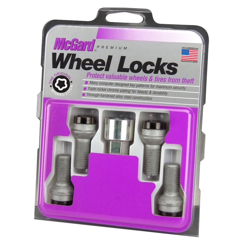McGard Wheel Lock Bolt Set - 4pk. (Radius Seat) M14X1.5 / 17mm Hex / 27.0mm Shank Length - Black - 28374
