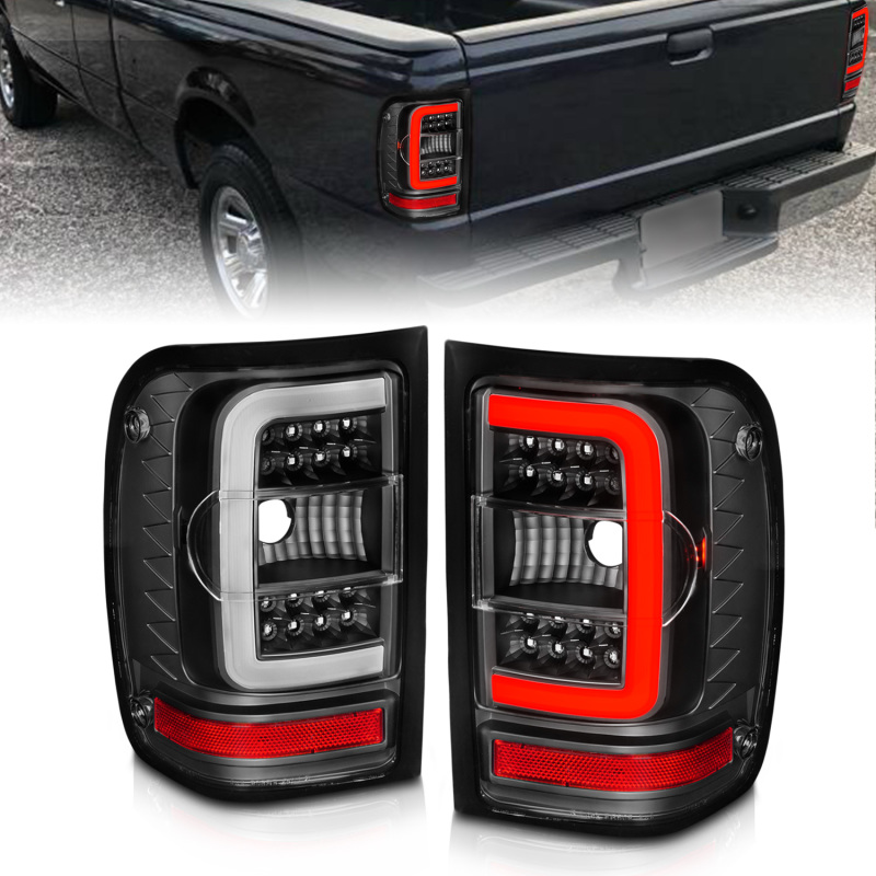 ANZO 2001-2011 Ford  Ranger LED Tail Lights w/ Light Bar Black Housing Clear Lens - 311390