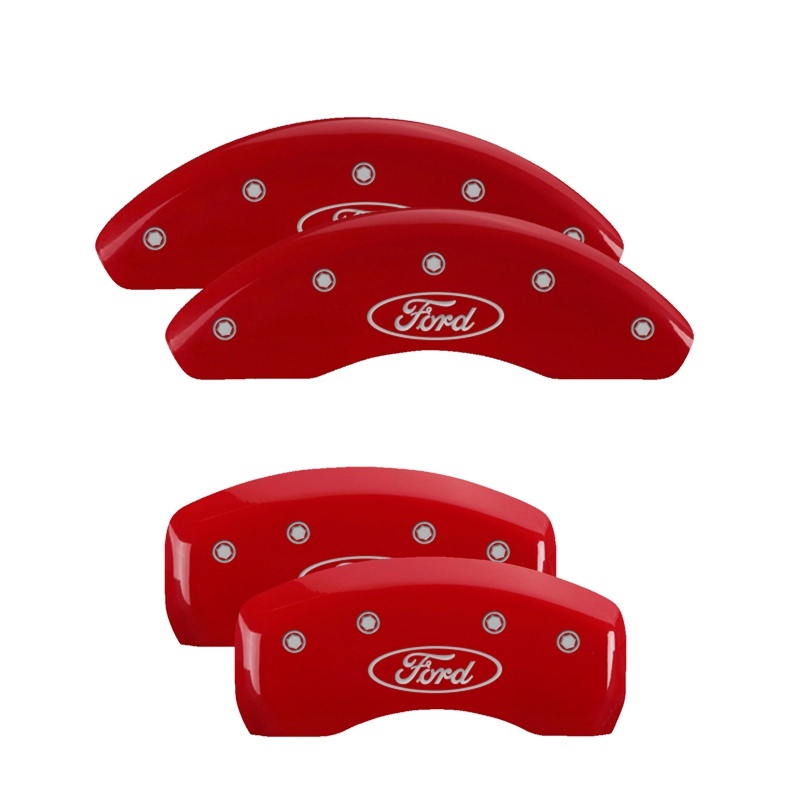 MGP 4 Caliper Covers Engraved Front & Rear Ford Oval Red Finish Silver Char 21 Ford Bronco Sport - 10255SFRDRD