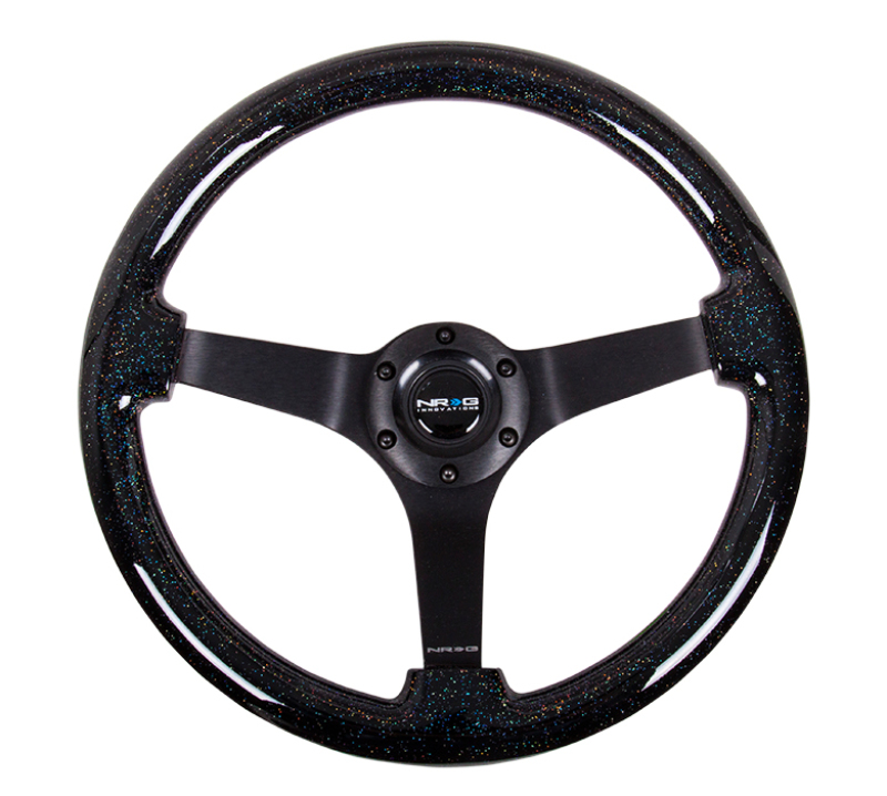 NRG Reinforced Steering Wheel (350mm / 3in Deep) Classic Blk Sparkle Wood Grain w/Blk 3-Spoke Center - RST-036BSB-BK