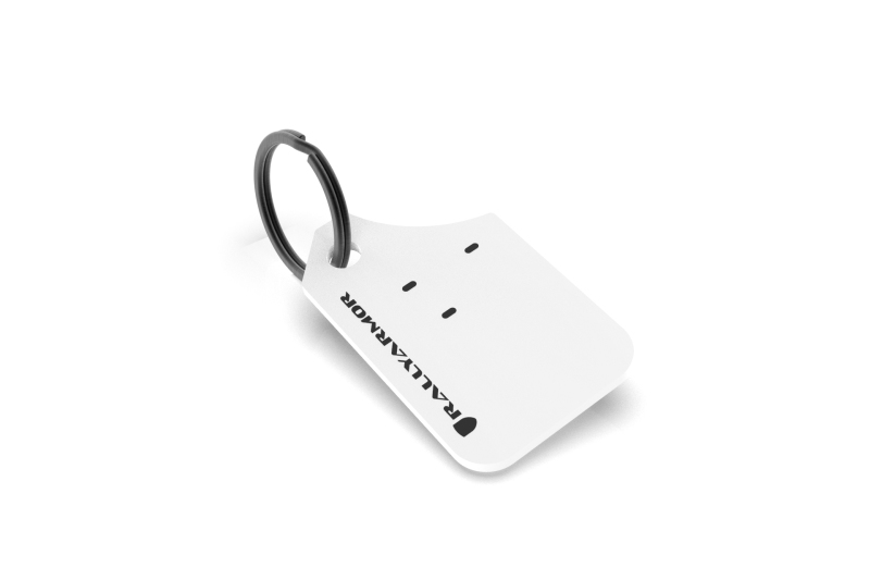 Rally Armor Mini UR Mud Flap Keychain - White w/ Black Logo - RAKEYCHNWH