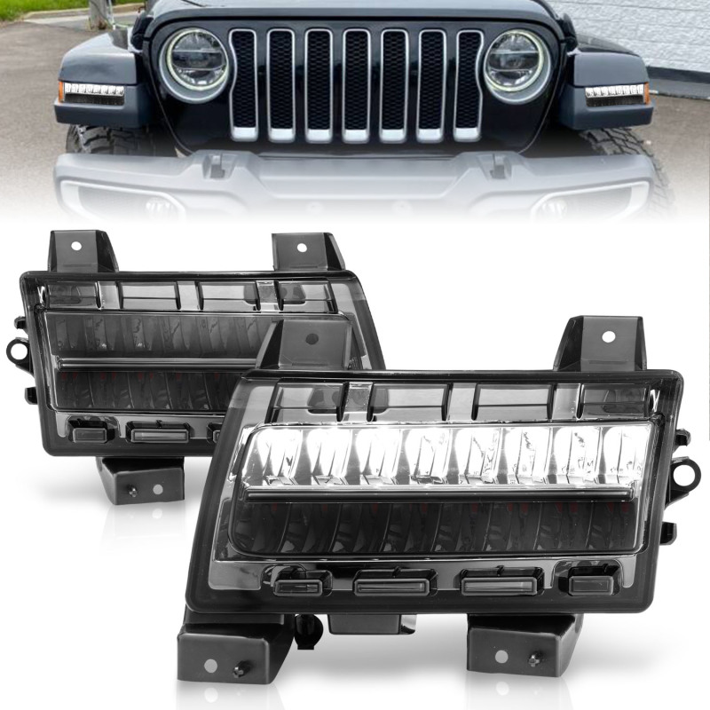 ANZO 2018-2021 Jeep Wrangler LED Side Markers Chrome Housing Smoke Lens w/ Seq. Signal Sport Bulb - 511085