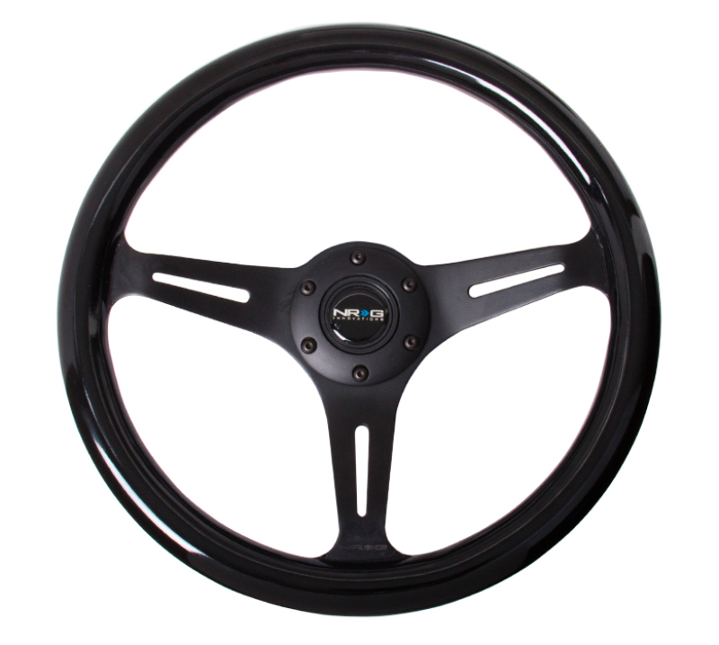 NRG Classic Wood Grain Steering Wheel (350mm) Black Paint Grip w/Black 3-Spoke Center - ST-015BK-BK