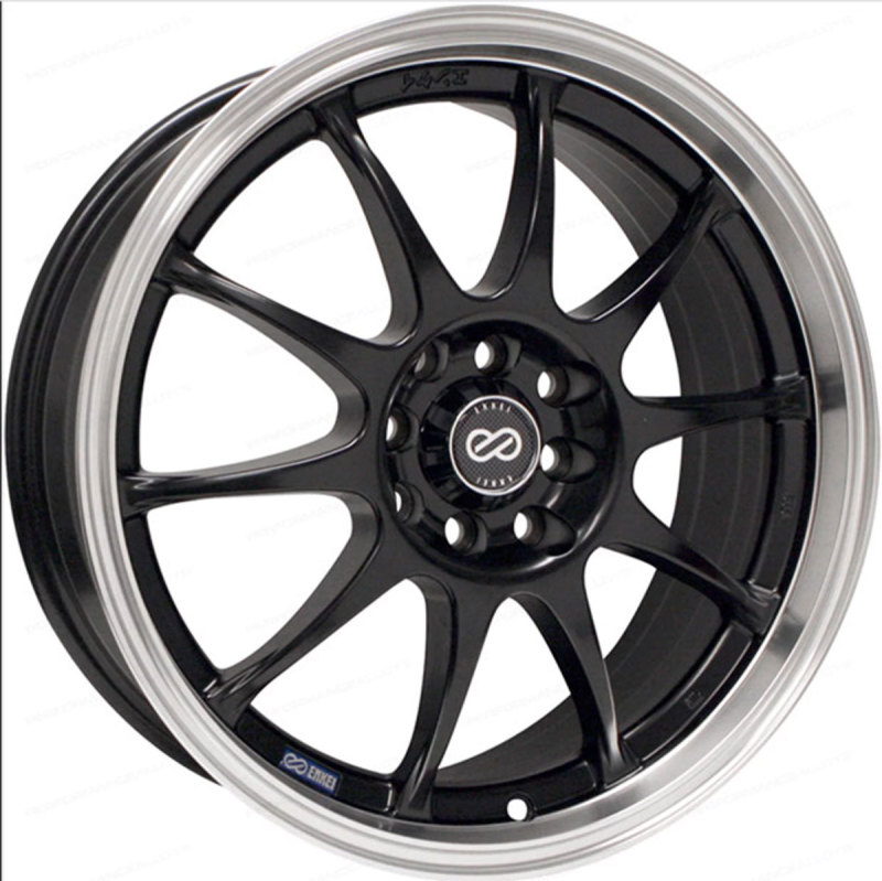 Enkei J10 16x7 5x112/114.3 38mm Offset 72.62mm Bore Dia Black w/ Machined Lip Wheel - 409-670-26BK