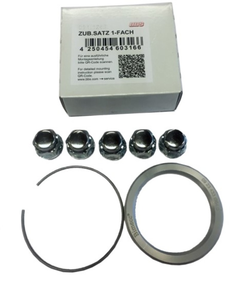 BBS PFS KIT - Mits / Maz / Hyun / Kia 67mm - Includes 82mm OD - 67mm ID Ring / 82mm Clip / Lug Nuts - 09.31.125