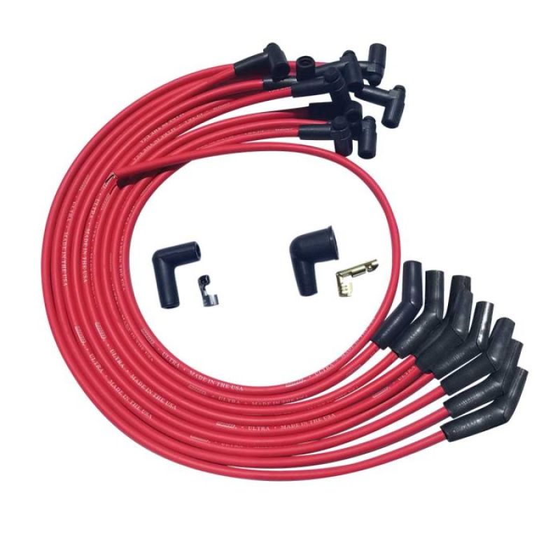 Moroso BBC Over Valve Cover 135 Deg Plug Ends HEI Ultra Spark Plug Wire Set - Red - 52042