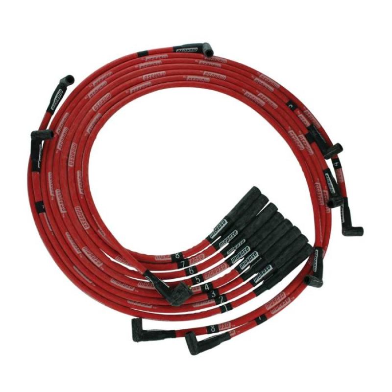 Moroso BB Chrysler Mopar 361/383/400/440 Str Plug Boots HEI SleevedUltra Spark Plug Wire Set - Red - 52560