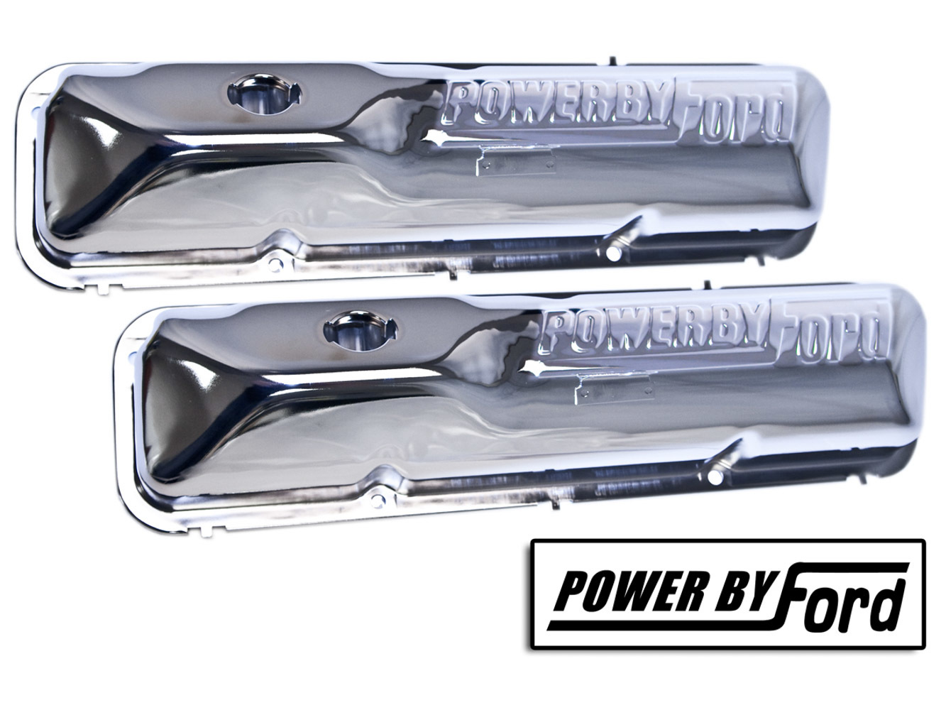 Engine Valve Cover Set; Chrome; Powered By Ford Stamp; - C6OZ-6A582-C