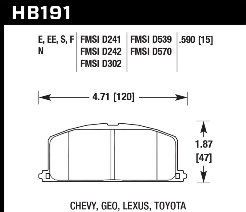 Hawk 86-88 Chevy Nova / 90-92 Geo Prizm GSI / 90-92 Prizm LSI / Toyota (Various) Race Front Brake Pa - HB191E.590