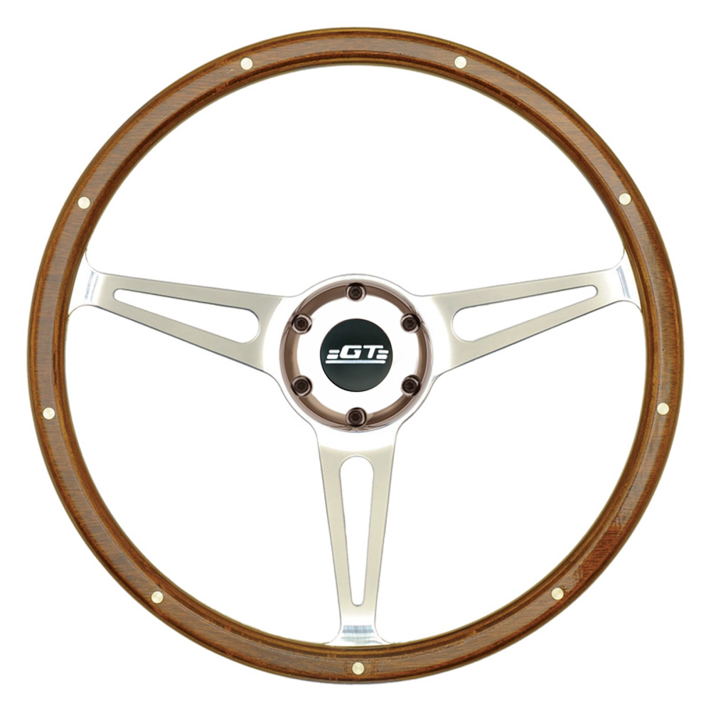 GT3 Cobra Style Wood Ste ering Wheel 14in Polish - 32-4247