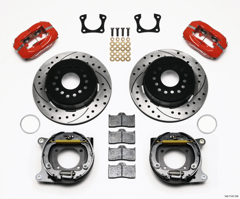 Wilwood Forged Dynalite P/S Park Brake Kit Drilled Red 58-64 Olds/Pontiac Ends - 140-7147-DR