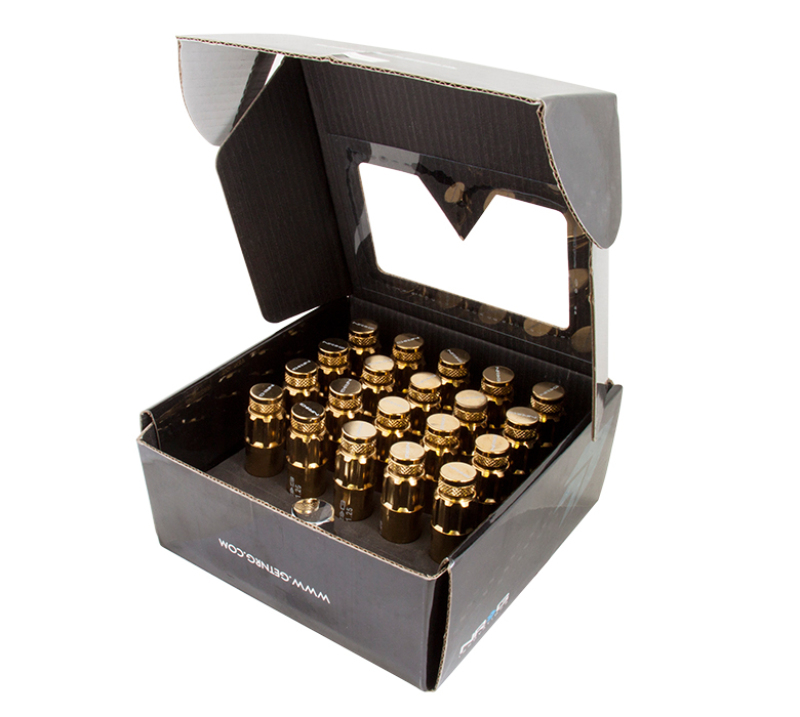 NRG 700 Series M12 X 1.25 Steel Lug Nut w/Dust Cap Cover Set 21 Pc w/Locks & Socket - Chrome Gold - LN-LS710CG-21