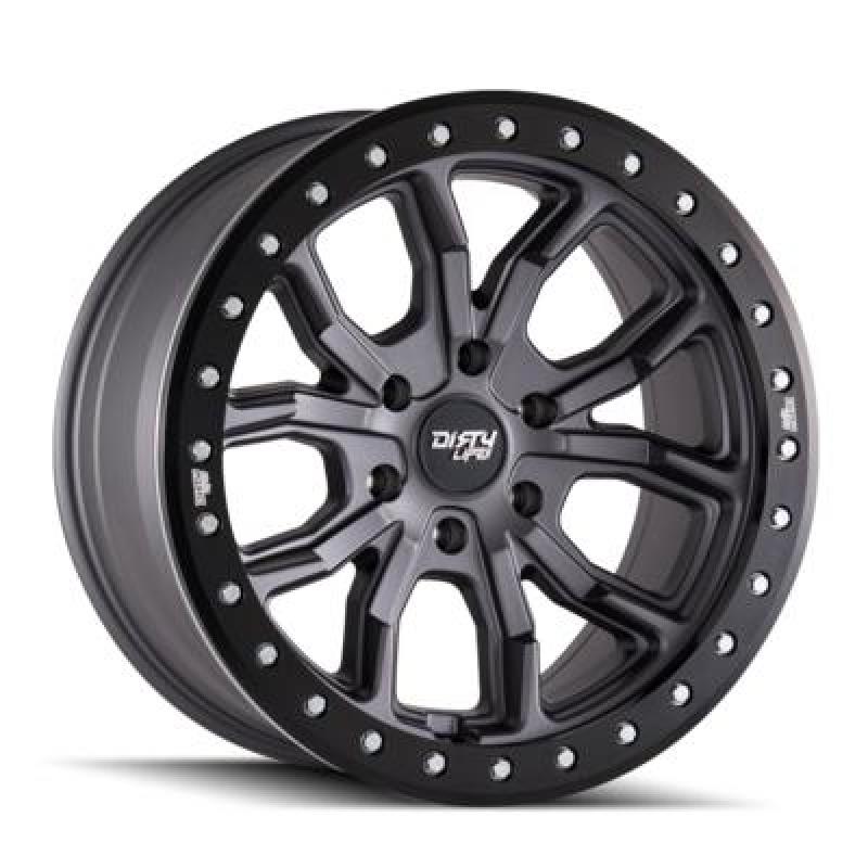 Dirty Life 9303 DT-1 17x9/5x127 BP/-12mm Offset/78.1mm Hub Matte Gunmetal Wheel - Simulated Rashring - 9303-7973MGT12