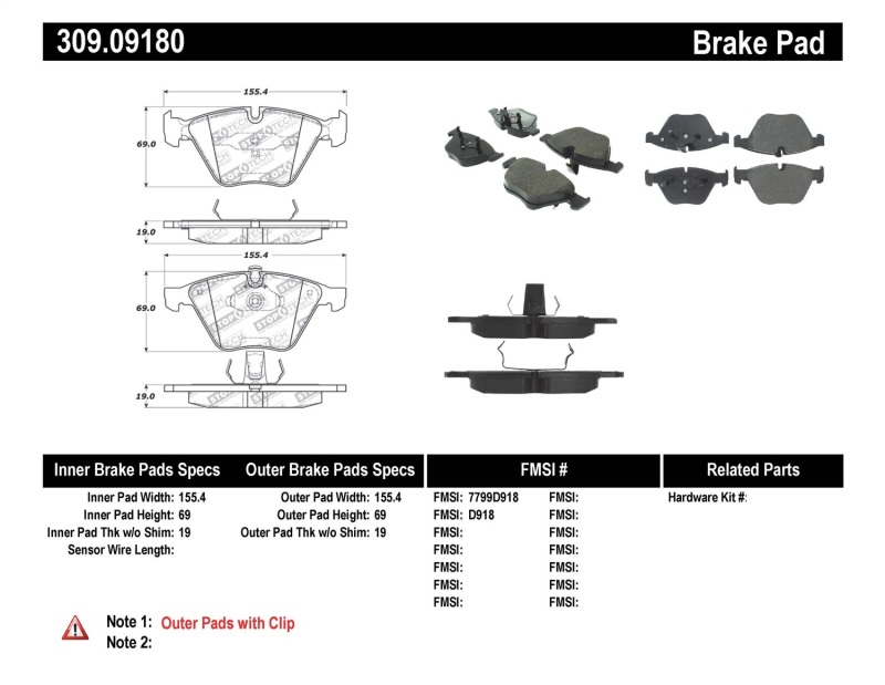 StopTech Performance 07-09 BMW E90/E92/E93 335i Coupe/Sedan Front Brake Pads D918 - 309.09180