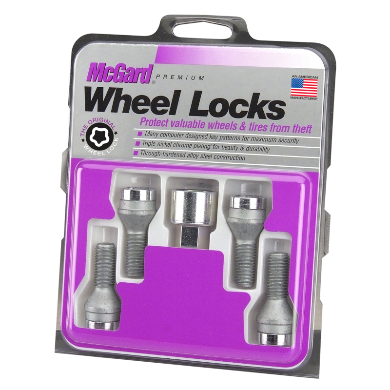 McGard Wheel Lock Bolt Set - 4pk. (Cone Seat) M12X1.5 / 17mm Hex / 40.5mm Shank Length - Chrome - 27013