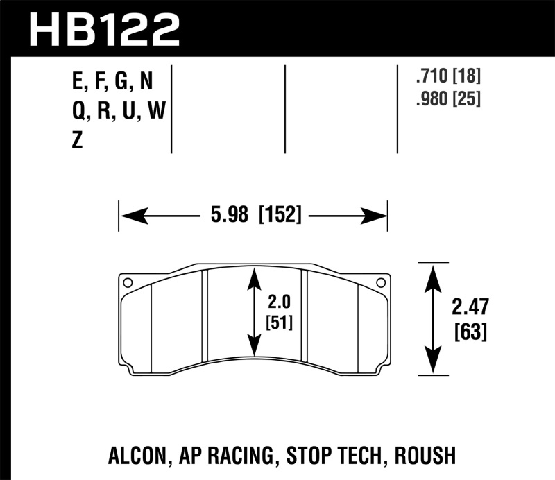 DTC-30 Disc Brake Pad; 0.710 Thickness; - HB122W.710