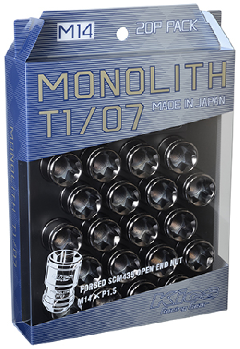 Project Kics 14 x 1.5 Glorious Black T1/07 Monolith Lug Nuts - 20 Pcs - WMN04GK