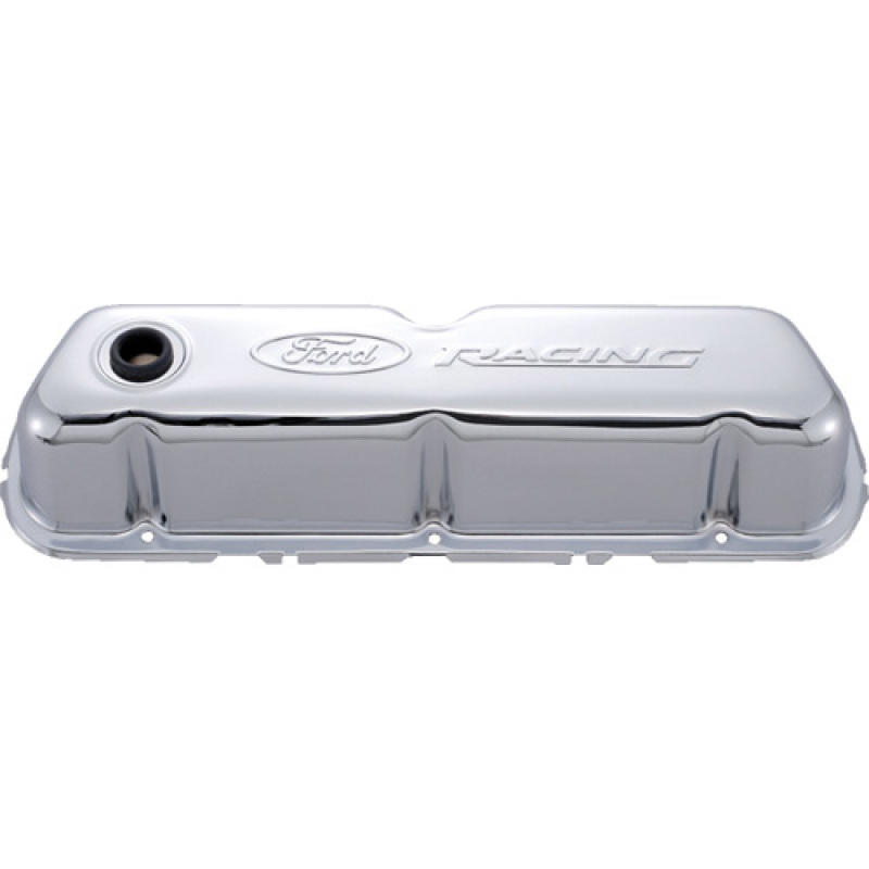 Ford Racing Embosses Logo Stamped Steel Valve Cover Chrome - 302-070