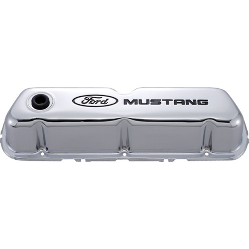 Chrome Steel Valve Cover Set w/Mustang Logo - 302-100