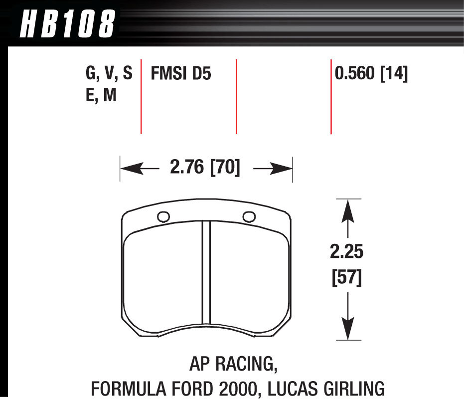 BRAKE PAD AP RACING FRONT CALIPER BLUE 9012 - HB108E560