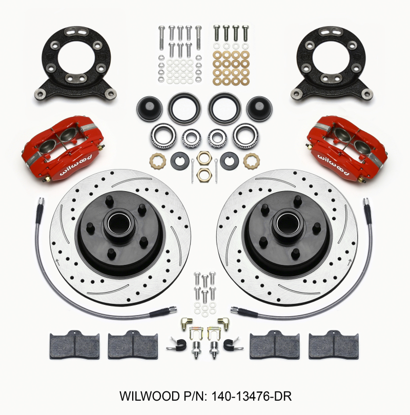 Wilwood Forged Dynalite-M Front Kit 11.30in 1 PC Rotor&Hub Drill-Red 1965-1969 Mustang Disc & Drum - 140-13476-DR