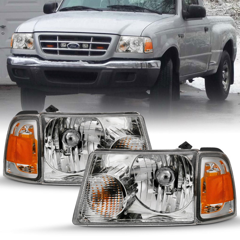 ANZO 2001-2011 Ford Ranger Crystal Headlight Chrome w/Corner Lights (OE Replacement) - 111484