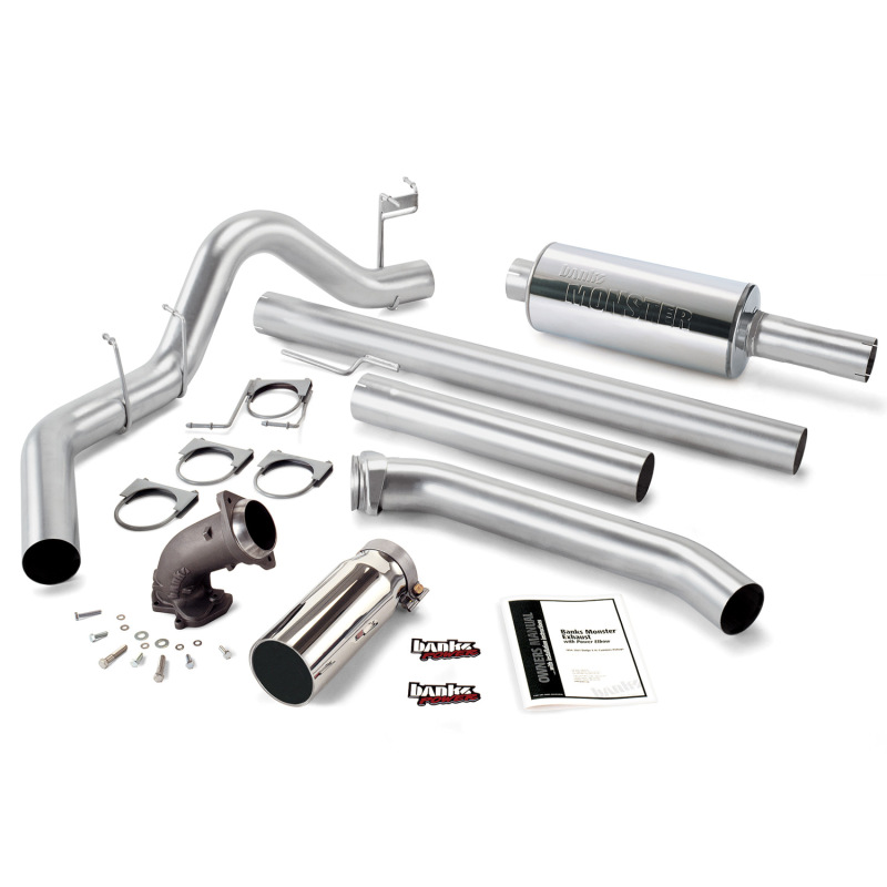 Monster Exhaust w/Power Elbow, 4-inch Single Exit, Chrome Tip - 48638