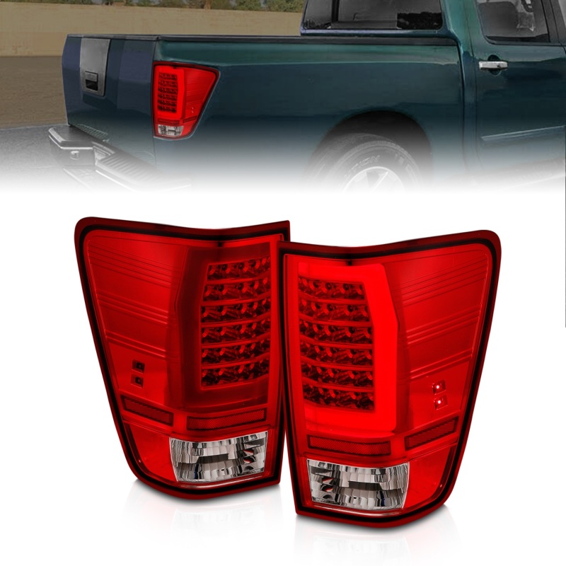 Tail Light Assembly; LED; Red/Clear Lens; Chrome Housing; w/Light Bar; Pair; - 311422