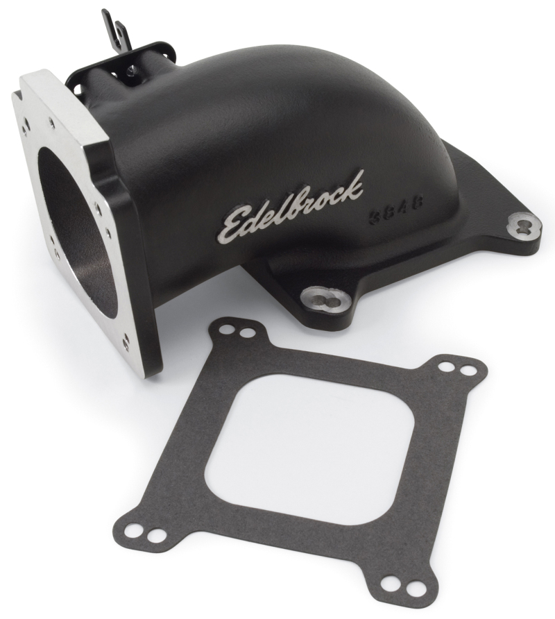 Edelbrock Low Profile Intake Elbow 90mm Throttle Body to Square-Bore Flange Black Finish - 38483