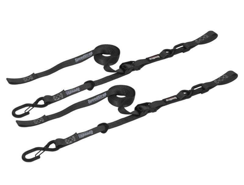SpeedStrap 1In x 10Ft Cam-Lock Tie Down with Snap S-Hooks and Soft-Tie (2 Pack) - Black - 13801-2