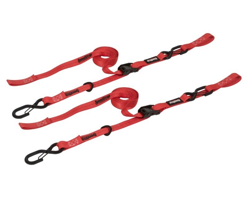 SpeedStrap 1In x 10Ft Cam-Lock Tie Down with Snap S-Hooks Soft-Tie (2 Pack) - Red - 13803-2