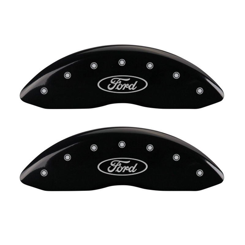 Set of 4: Black finish, Silver Ford Oval Logo - 10229SFRDBK