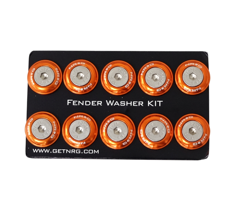 NRG Fender Washer Kit w/Rivets For Plastic (Orange) - Set of 10 - FW-100OR