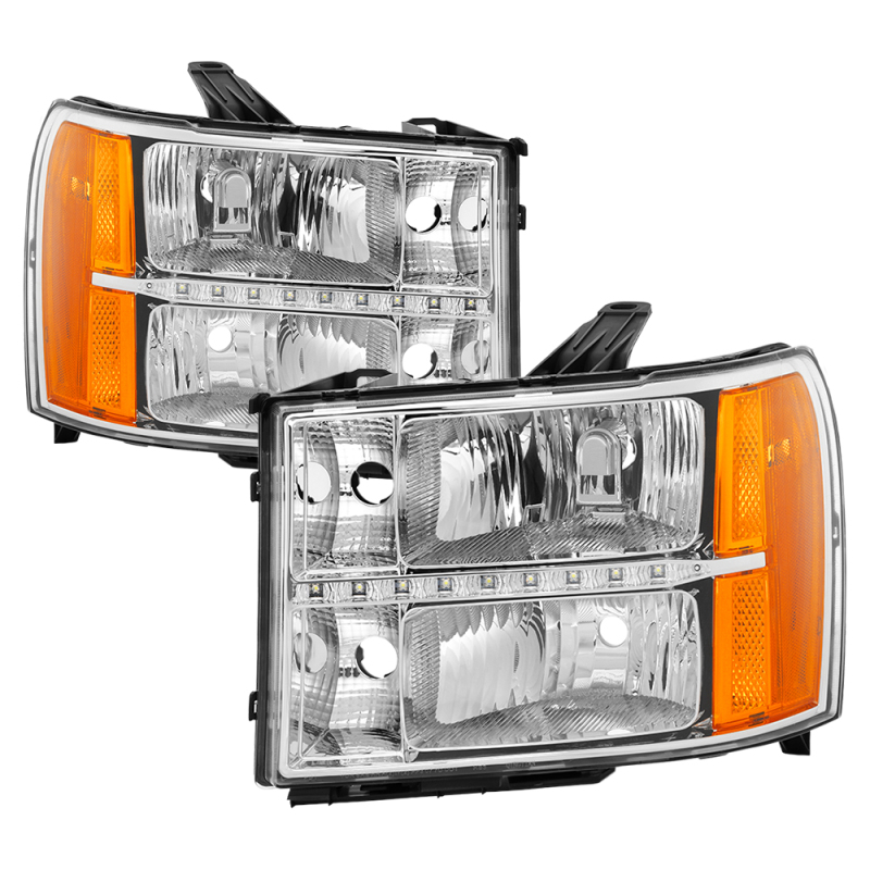 xTune GMC Sierra 07-13 Headlights with Daytime LED Running Light - Chrome HD-JH-GSIE07-LED-C - 9037436