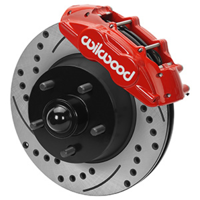 Wilwood 65-67 Ford Mustang D11 11.29 in. Brake Kit w/ Flex Lines - Drilled Rotors (Red) - 140-16801-DR
