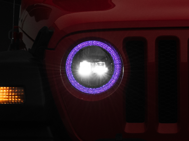 Raxiom 18-22 Jeep Wrangler JL/JT Axial 9-Inch LED Headlights w/RGB Halo- Blk Housing (Clear Lens) - J142668